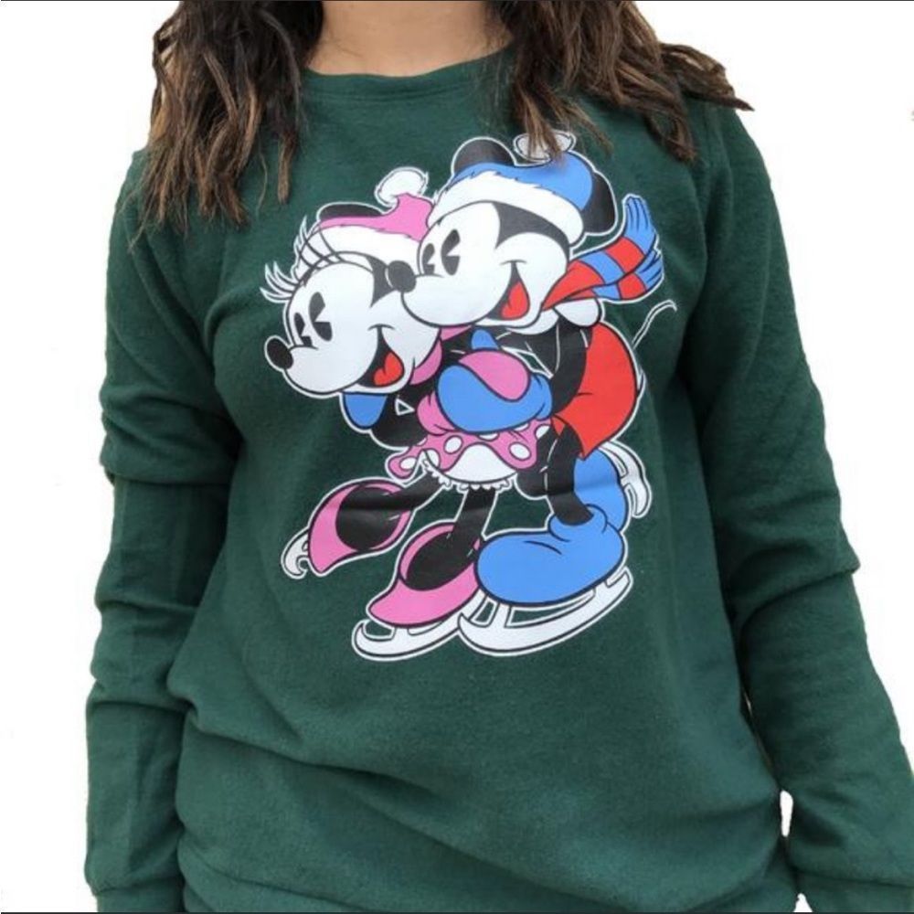 Mickey and Minnie crew neck sweatshirt long sleeve Christmas winter - Picture 1 of 2